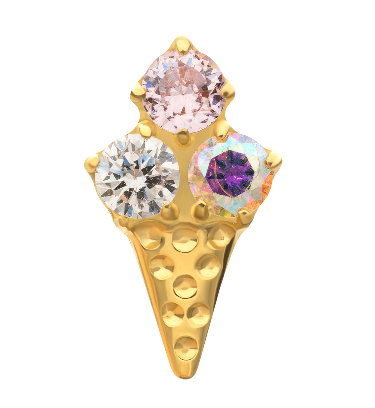 24kt Gold PVD Triple Scoop Cone CZ Titanium Threadless Top