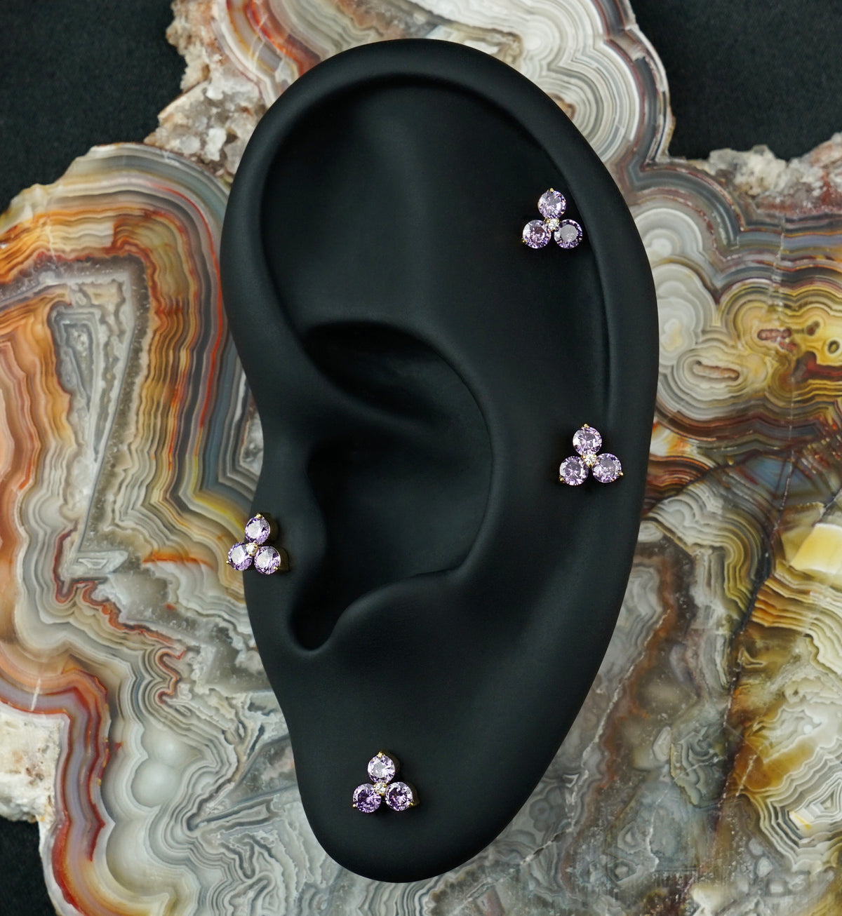 24kt Gold PVD Triplet Amethyst CZ Titanium Threadless Top
