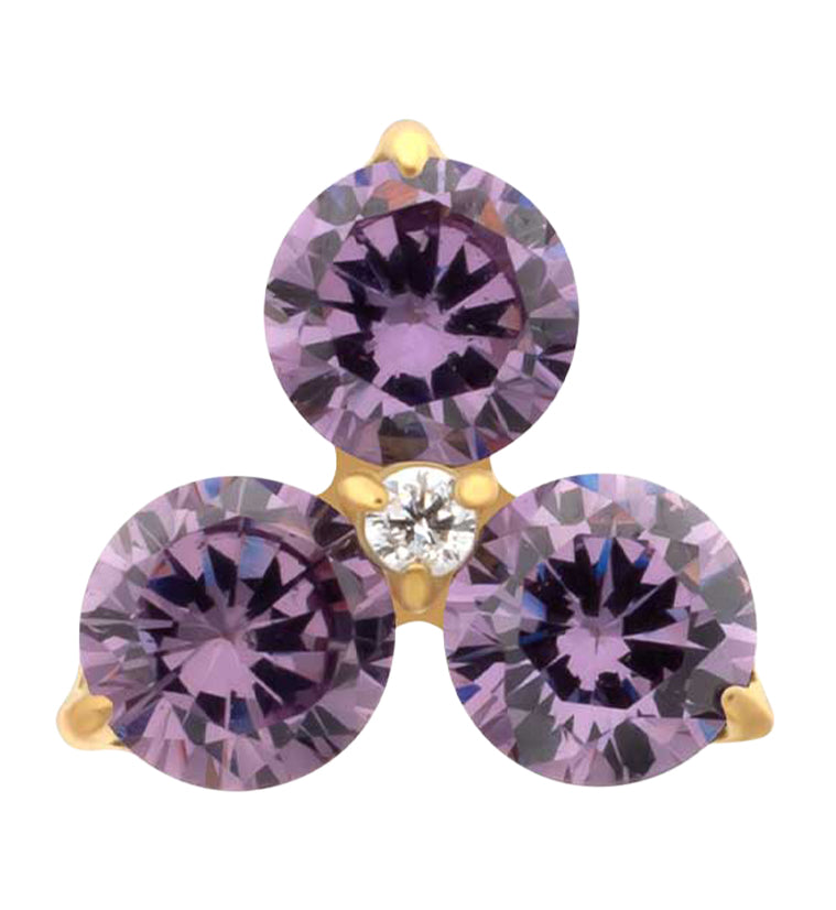 24kt Gold PVD Triplet Amethyst CZ Titanium Threadless Top