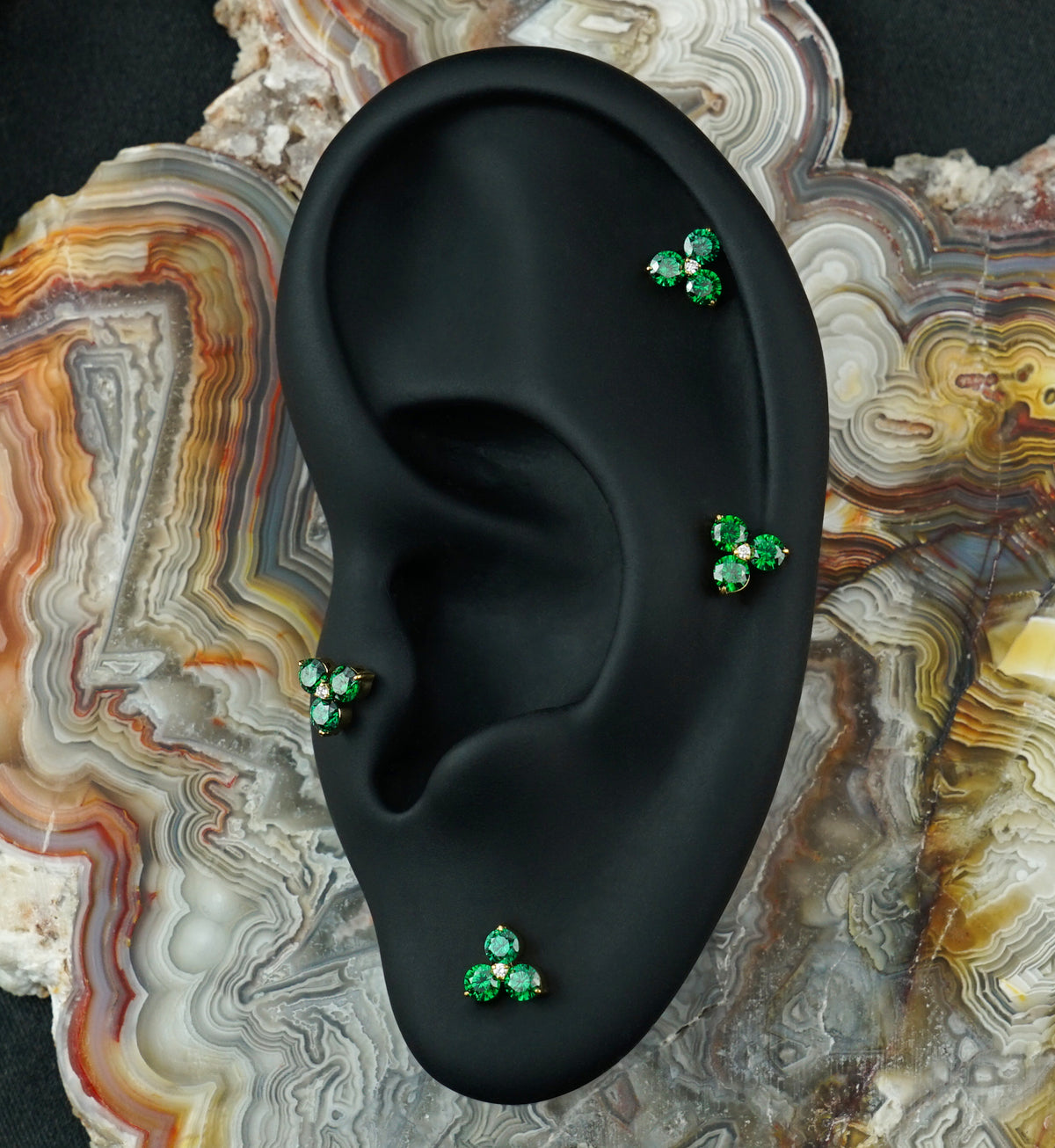 24kt Gold PVD Triplet Emerald CZ Titanium Threadless Top