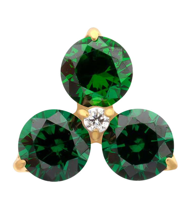 24kt Gold PVD Triplet Emerald CZ Titanium Threadless Top