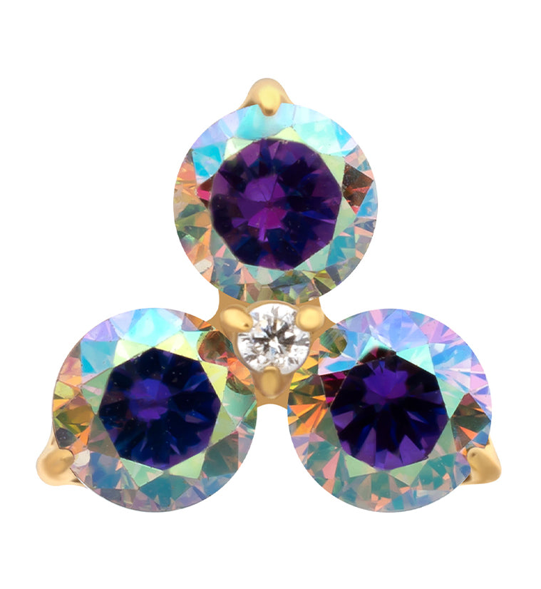 24kt Gold PVD Triplet Rainbow Aurora CZ Titanium Threadless Top