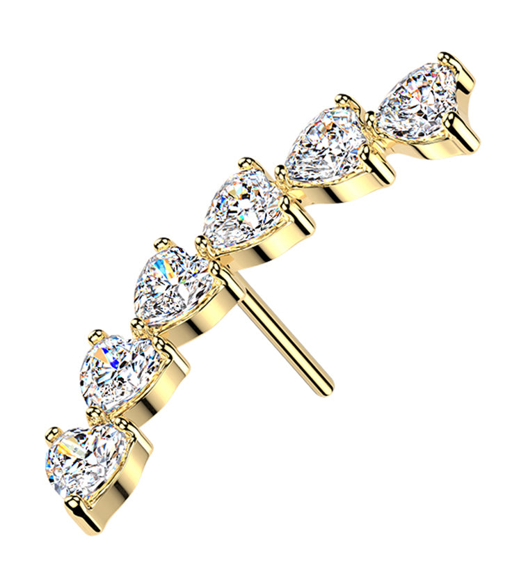 Gold PVD Heart Arch CZ Titanium Threadless Top