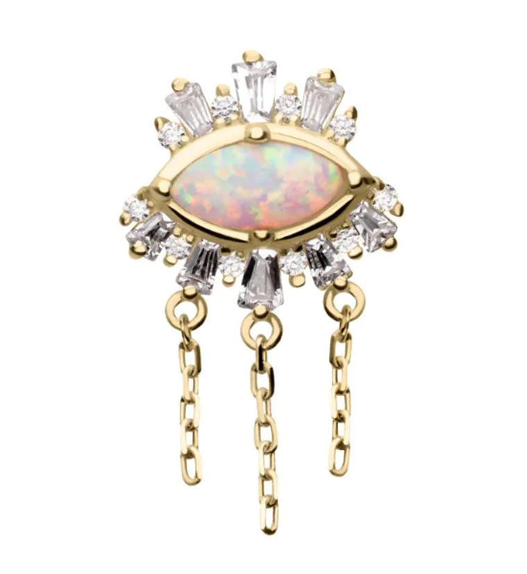 14kt Gold White Opalite Evil Eye Dangle Threadless Top