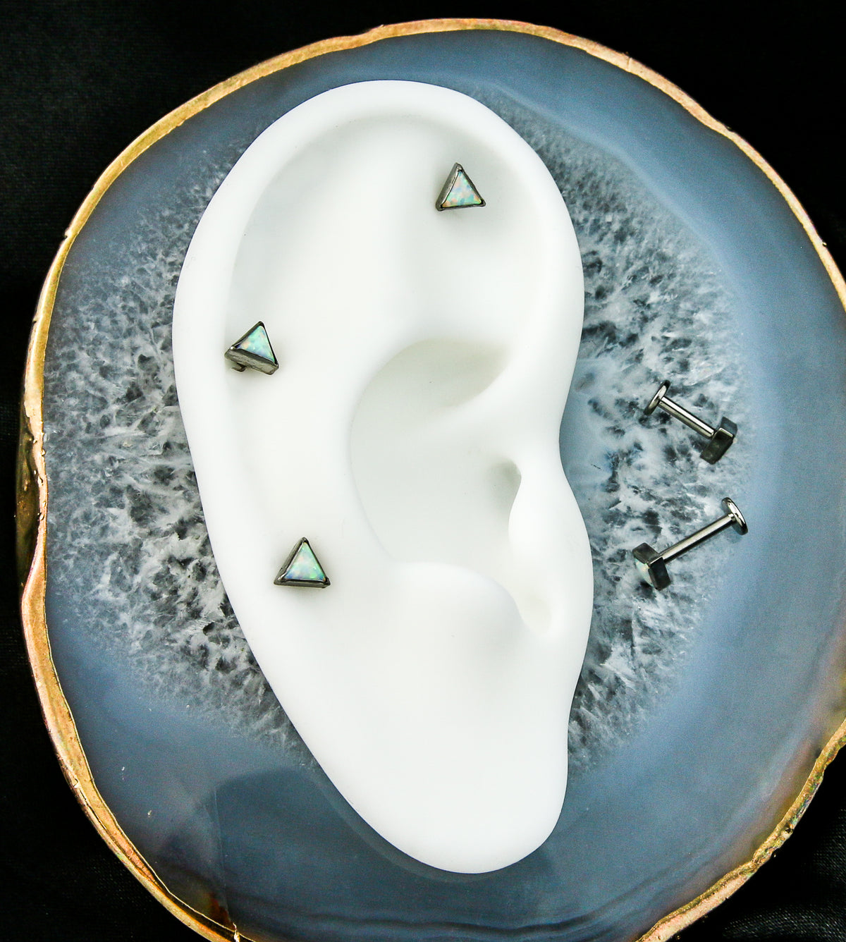 Triangle  White Opalite Internally Threaded Titanium Labret
