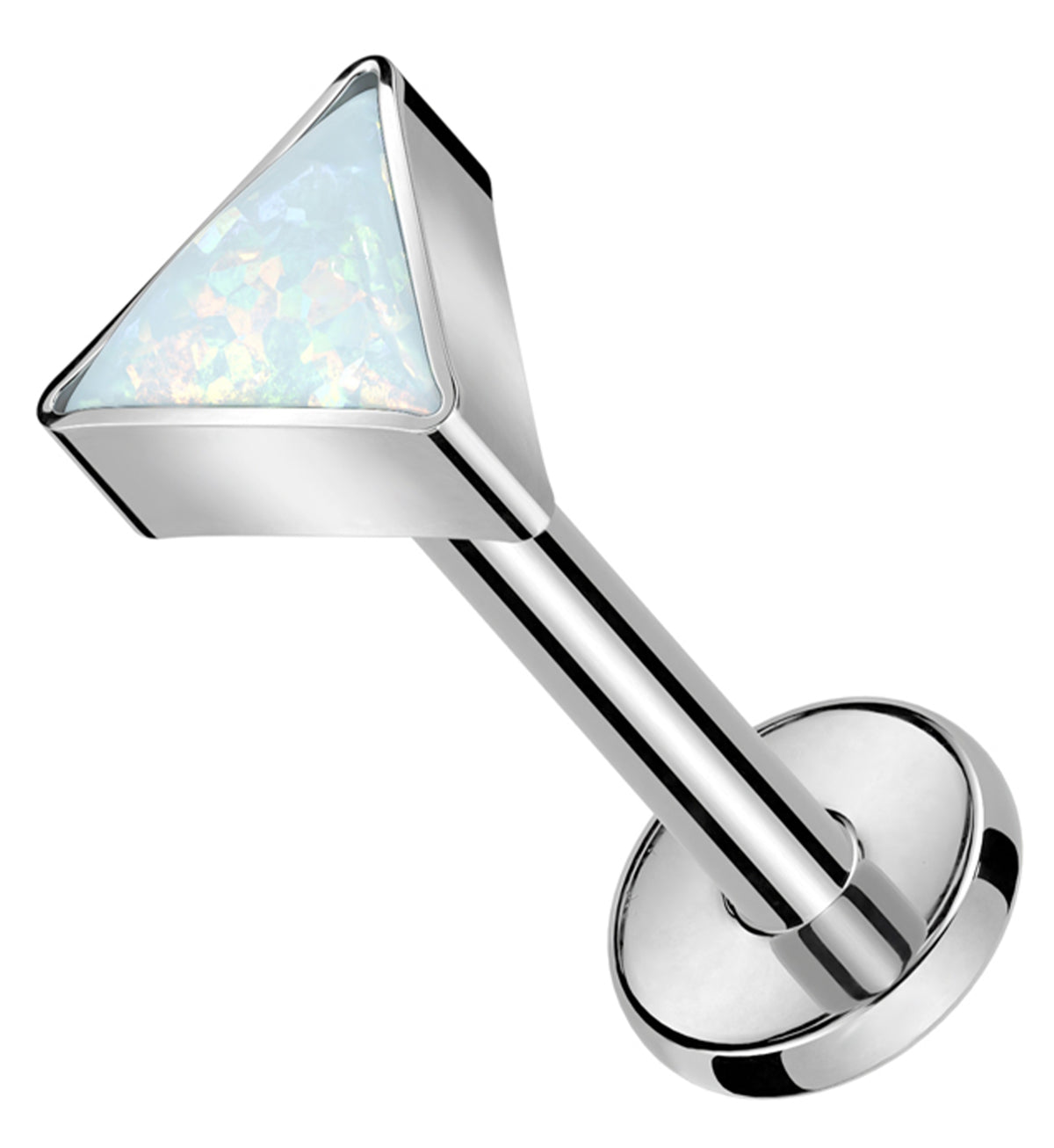 Triangle  White Opalite Internally Threaded Titanium Labret