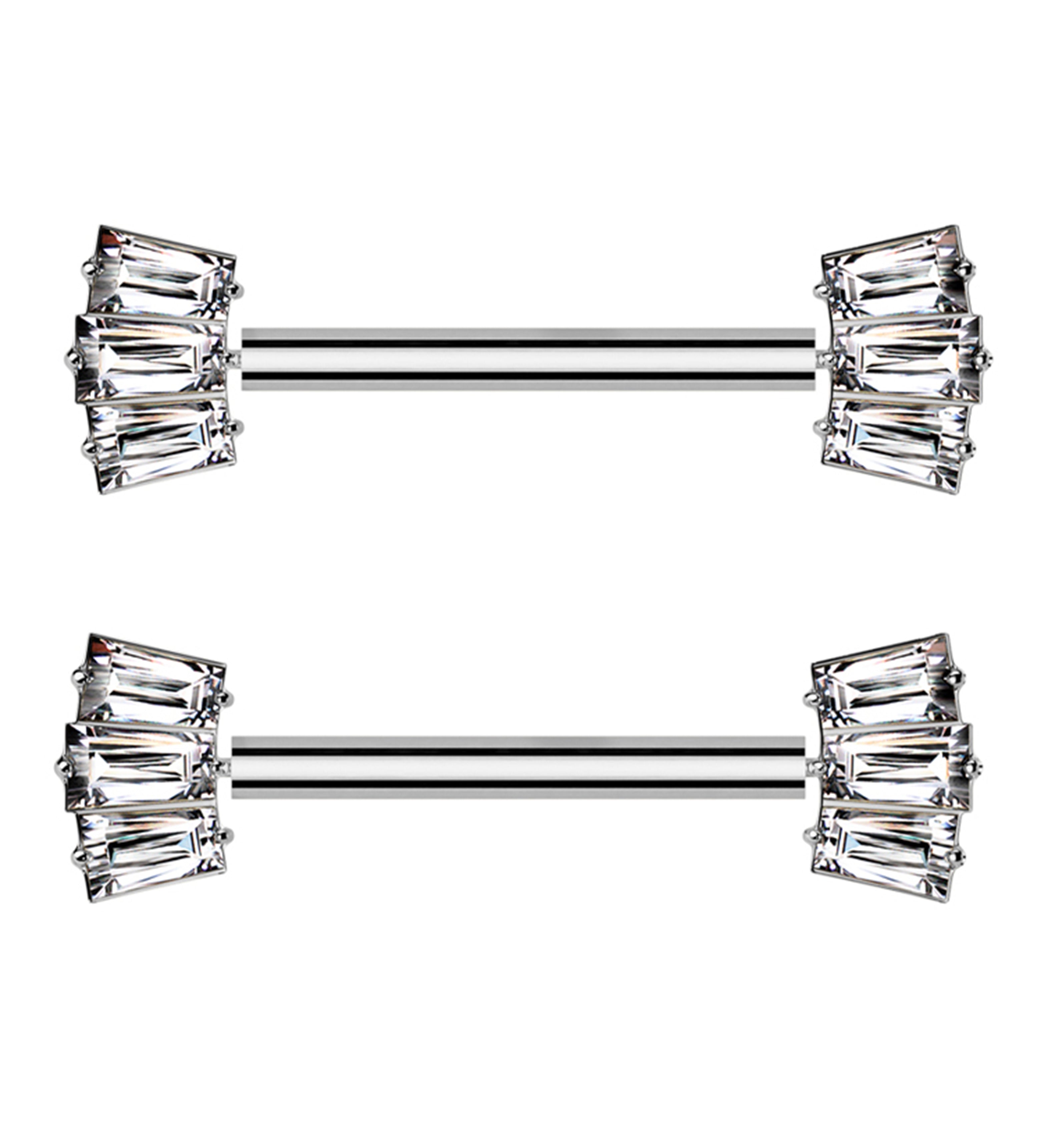 Triple Clear Baguette Threadless Titanium Nipple Ring