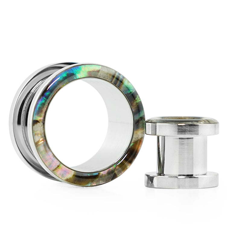 Abalone Shell Rimmed Screw on Tunnels Plugs