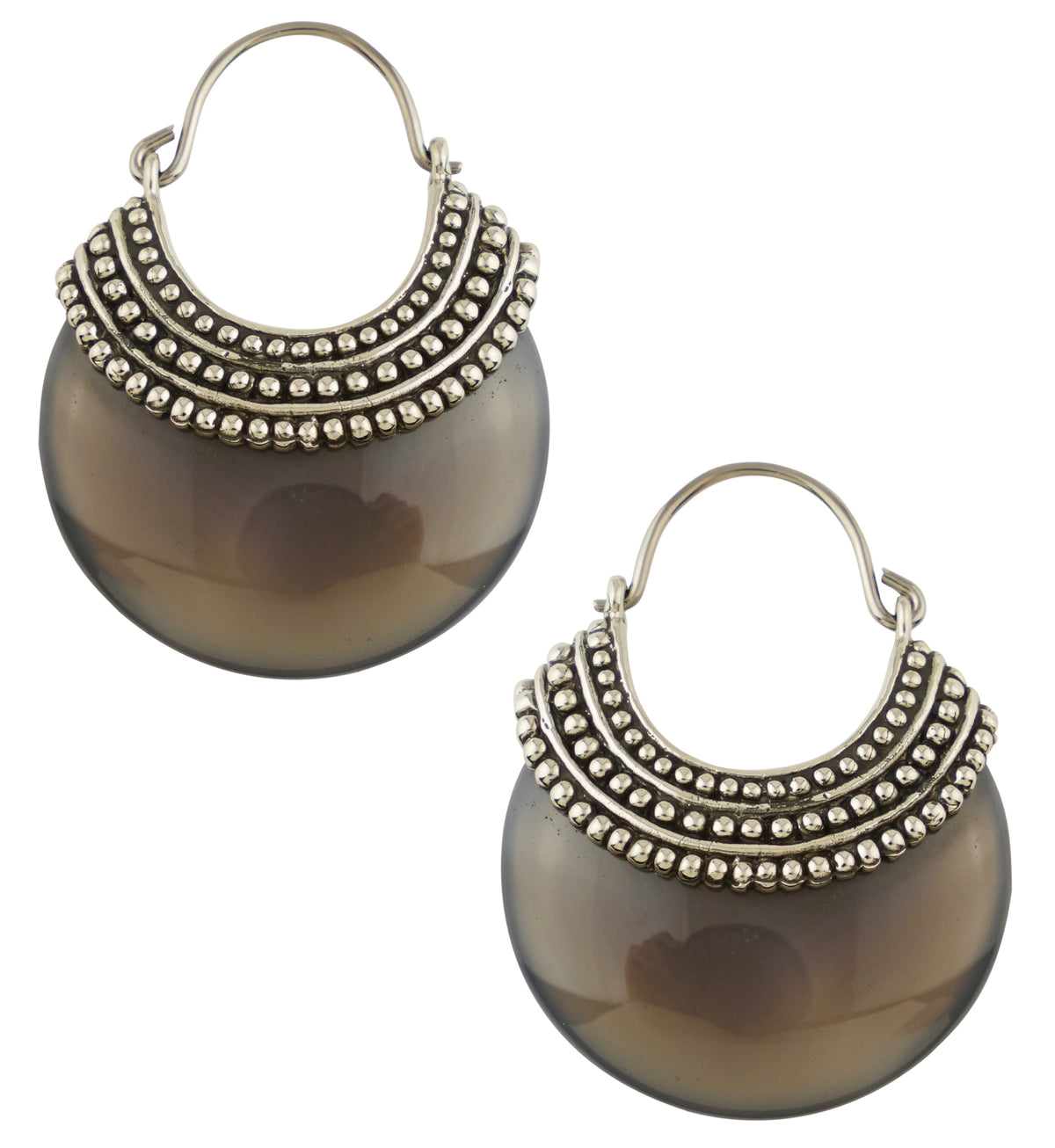 Agate Beaded White Brass Stone Earrings