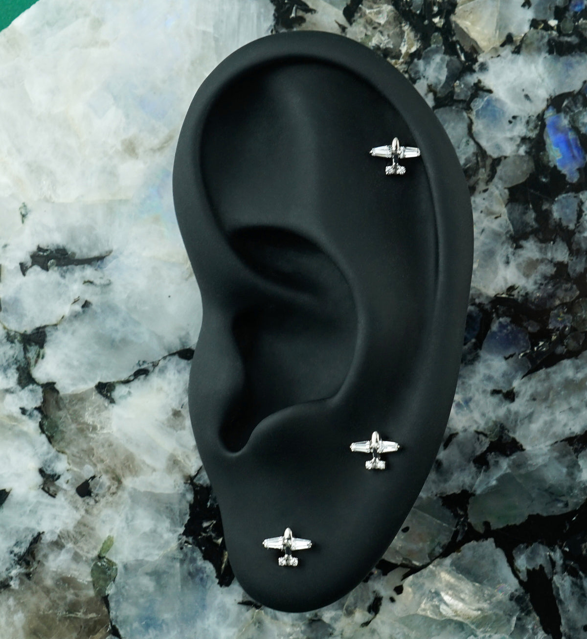Airplane CZ Titanium Threadless Labret