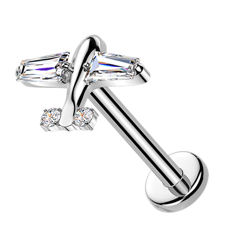 Airplane CZ Titanium Threadless Labret