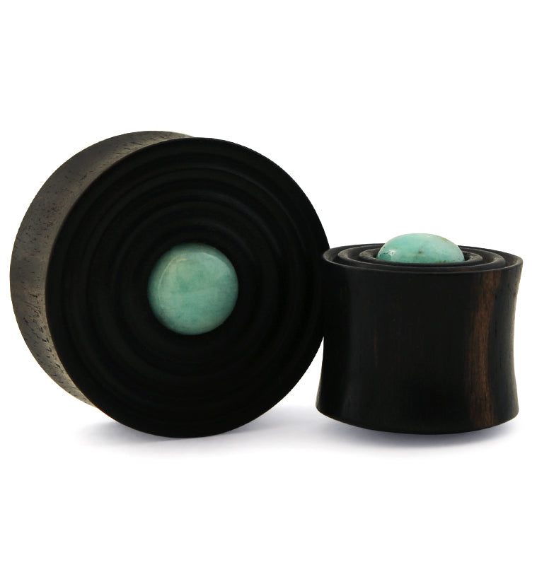 Ecliptic Areng Wood Plugs With Amazonite Stone Inlay