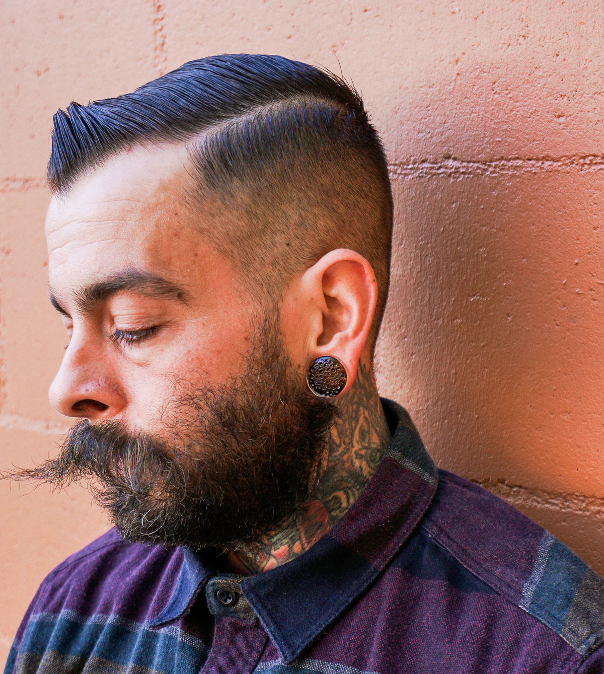 Amber Hammered Glass Double Flare Plugs