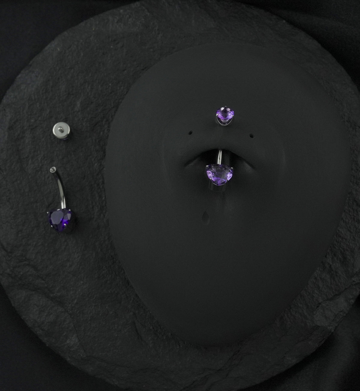 Amethyst Stone Heart Internally Threaded Titanium Belly Button Ring