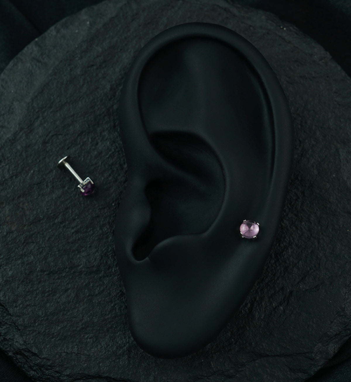 Amethyst Stone Prong Top Internally Threaded Labret