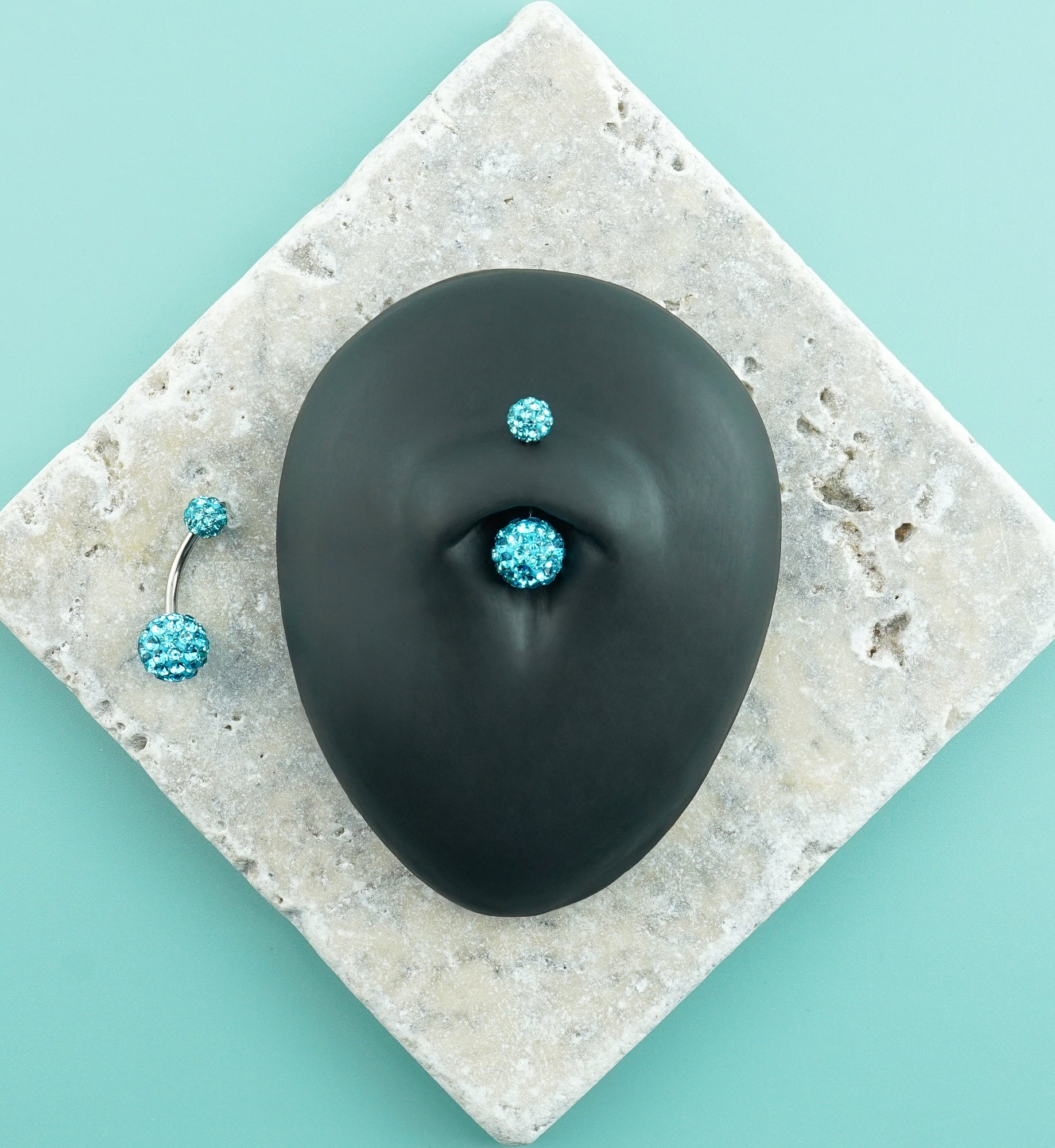 Aqua Crystal Ball CZ Stainless Steel Externally Threaded Belly Button Ring