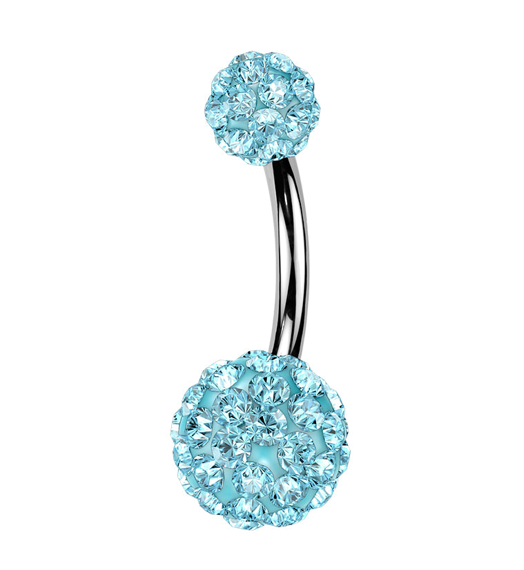 Aqua Crystal Ball CZ Stainless Steel Externally Threaded Belly Button Ring