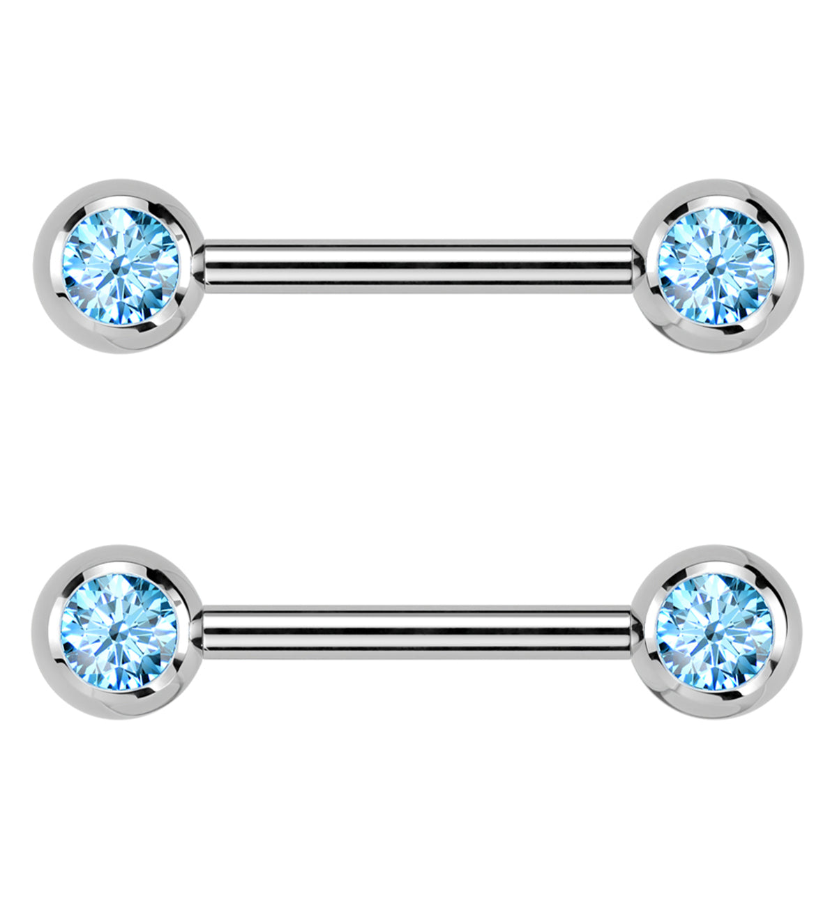 Aqua CZ Ball Internally Threaded Titanium Nipple Barbells