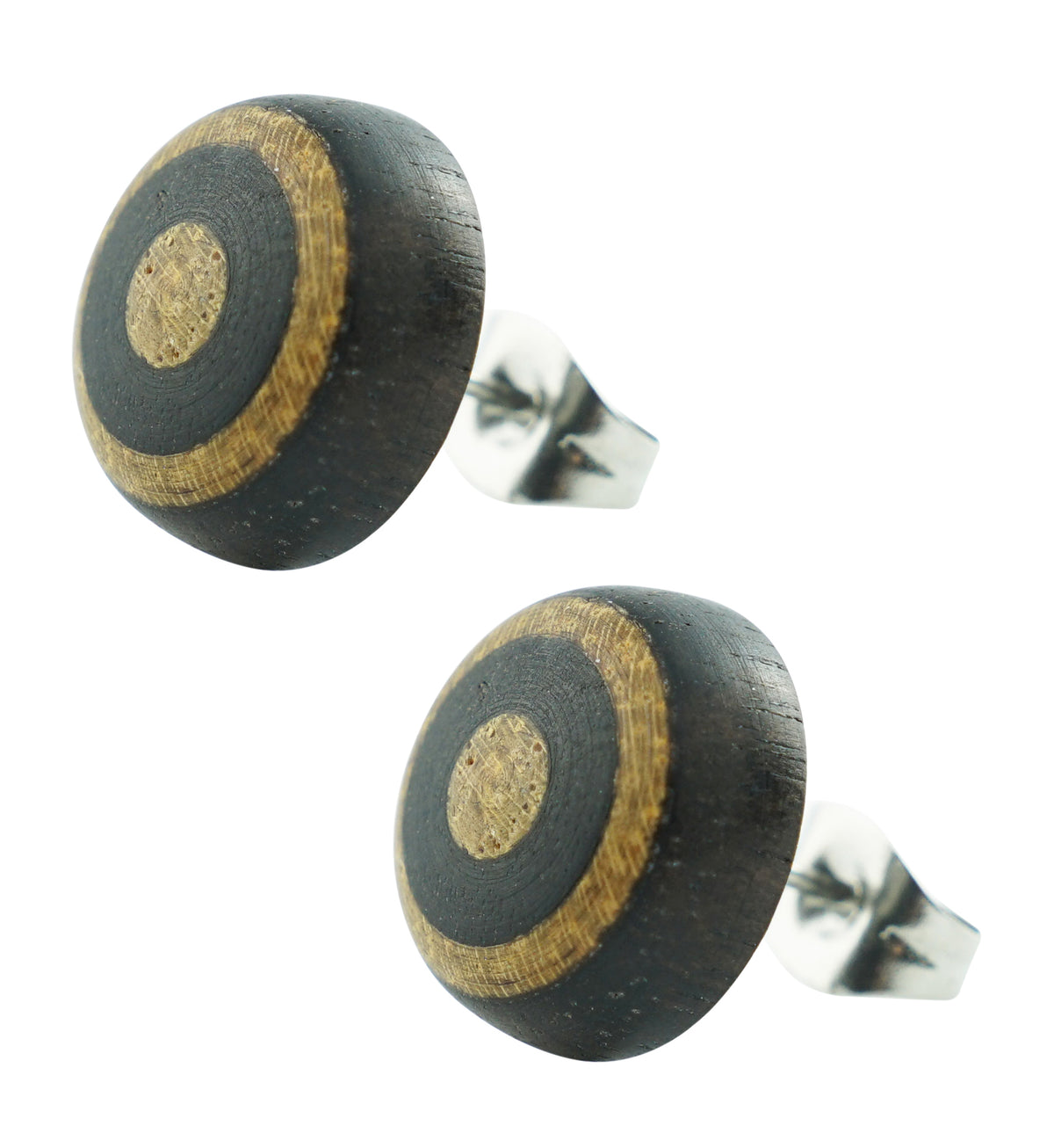 Areng Wooden Bullseye Stainless Steel Stud Earrings