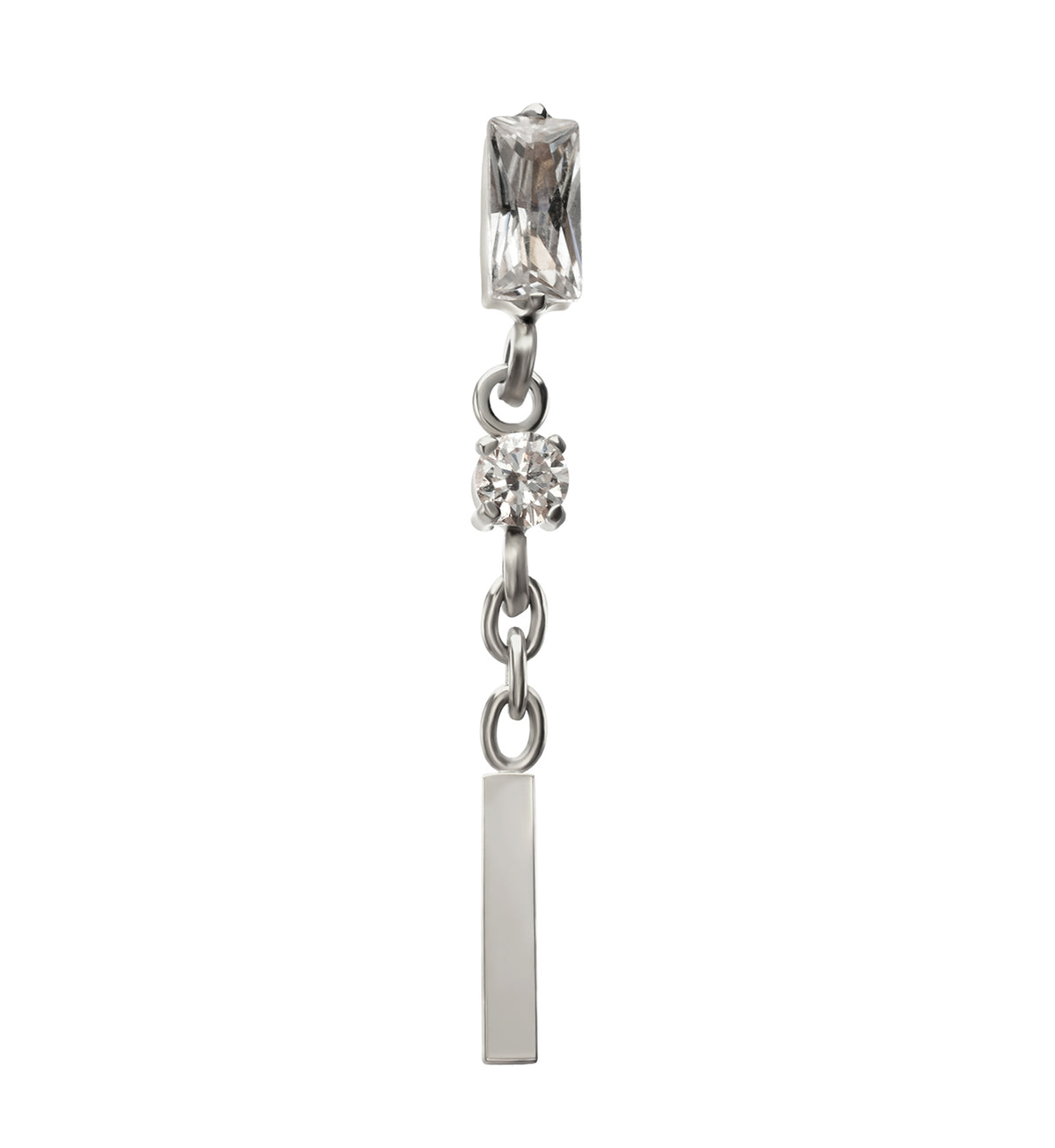 Baguette CZ Bar Dangle Titanium Threadless Top