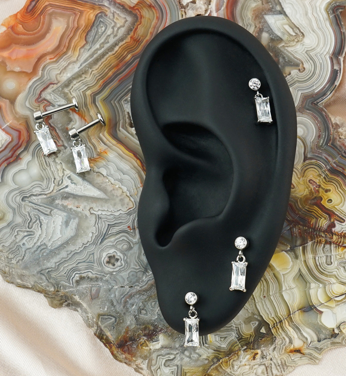 Baguette CZ Dangle Internally Threaded Stainless Steel Labret
