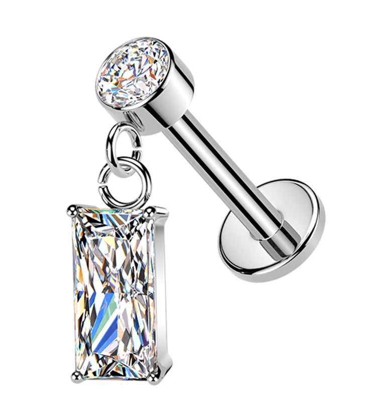 Baguette CZ Dangle Internally Threaded Stainless Steel Labret