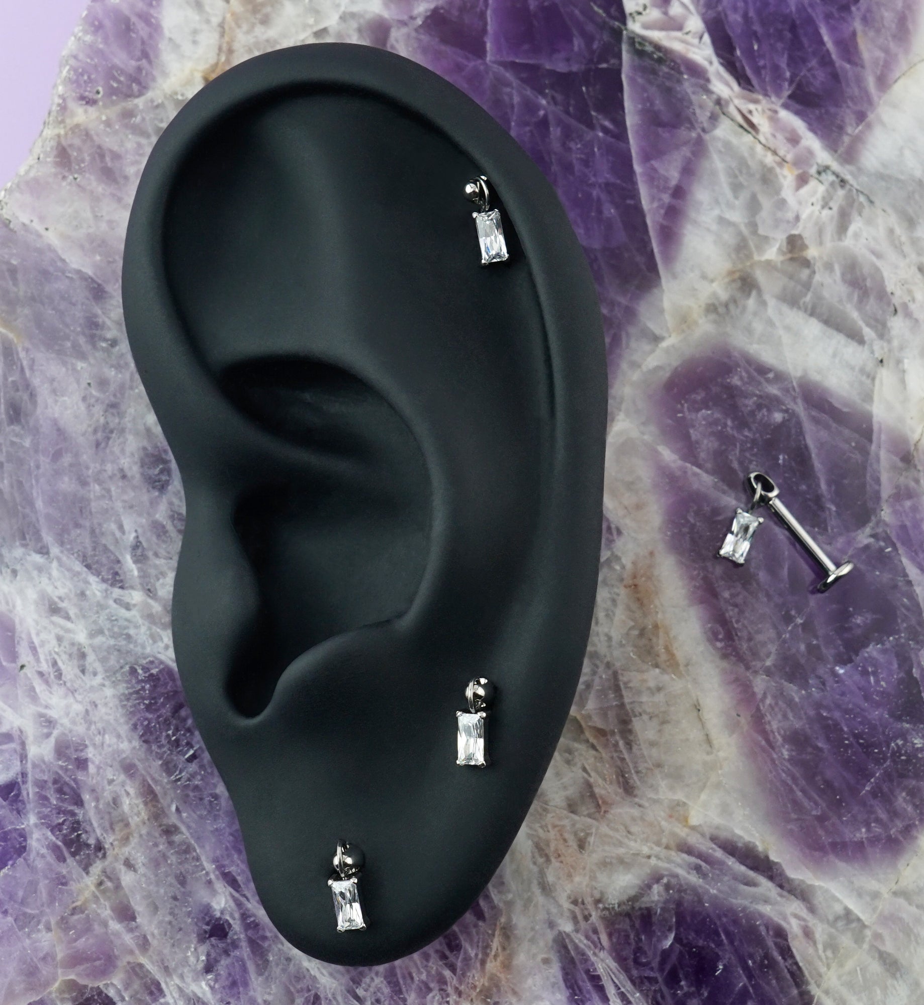 Baguette Dangle CZ Titanium Internally Threaded Labret