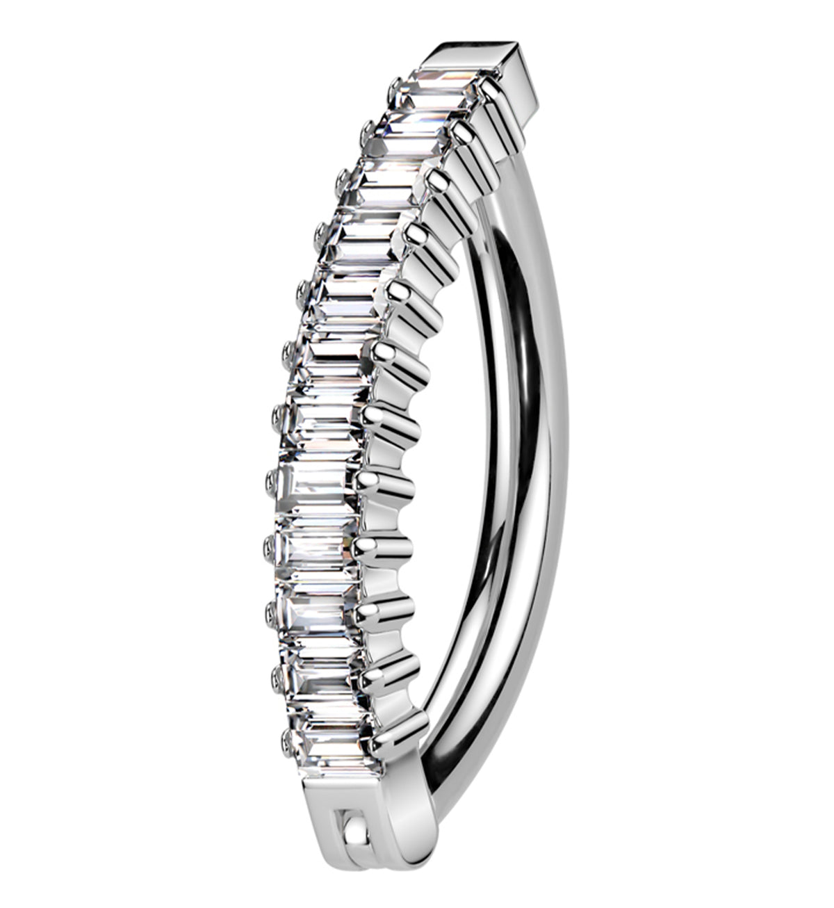 Baguette Clear CZ Row Titanium Hinged Belly Button Ring
