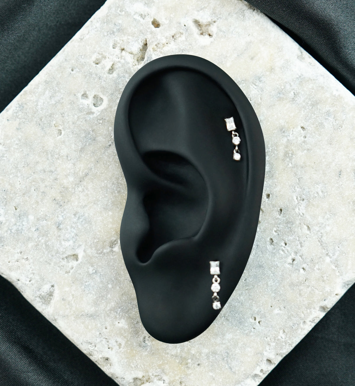 Baguette with Double Round CZ Dangle Titanium Threadless Top
