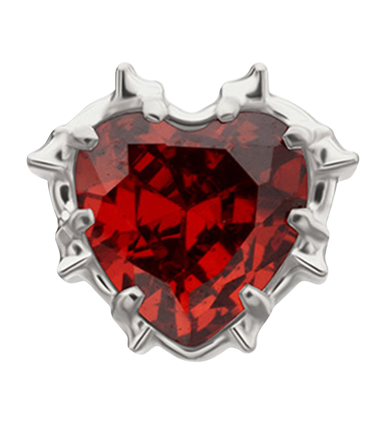 Barbed Heart Garnet CZ Titanium Threadless Top