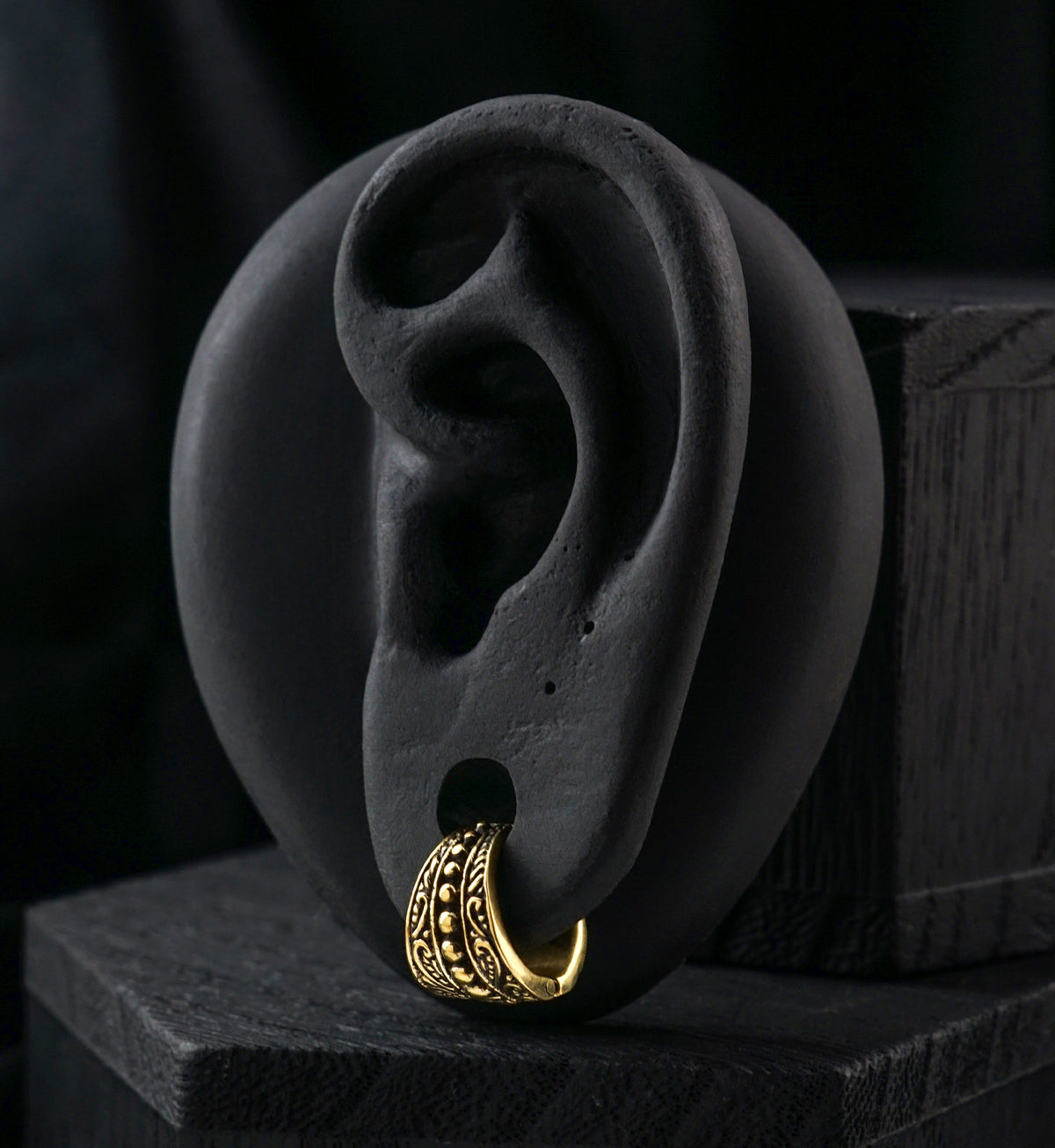 Beaded Shield Brass Hinged Stretched Ear Cuffs