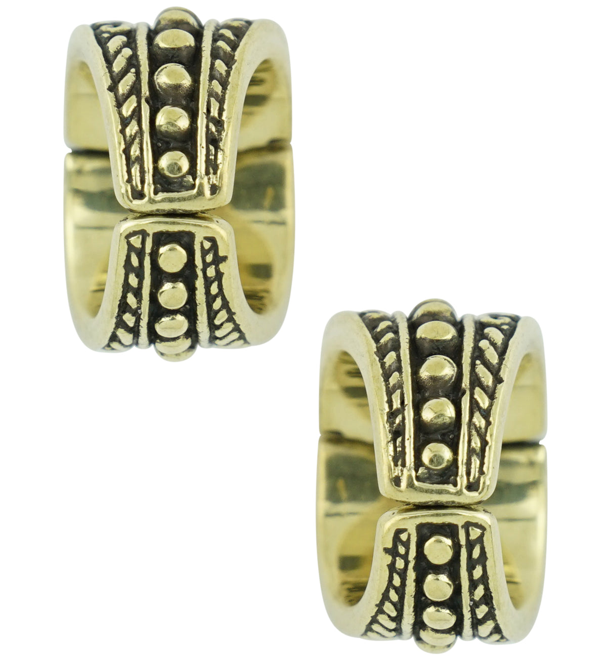 Beaded Shield Brass Hinged Stretched Ear Cuffs