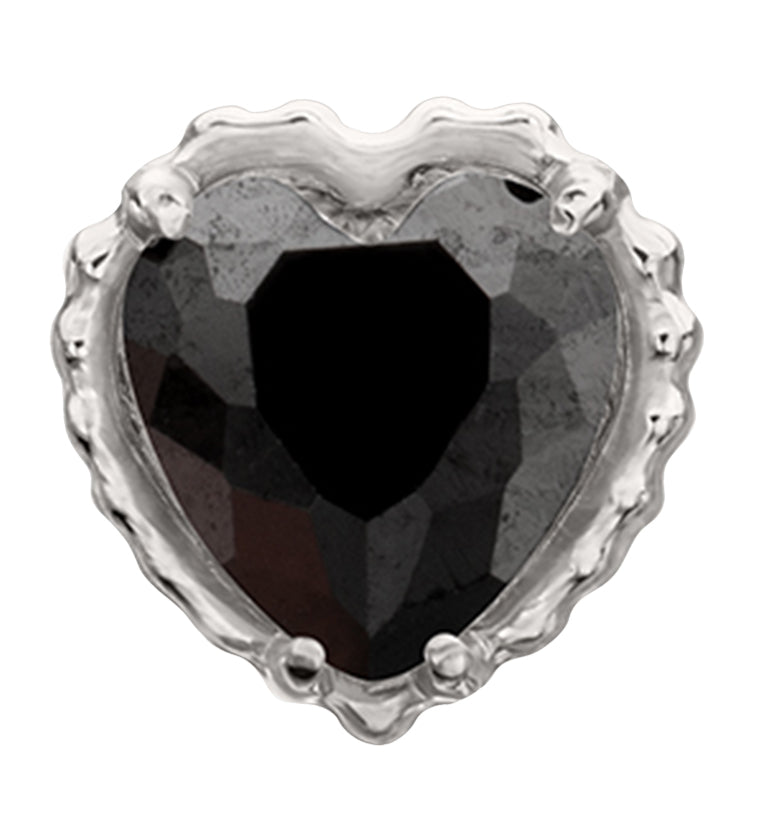 Beaded Bezel Black CZ Heart Titanium Threadless Top
