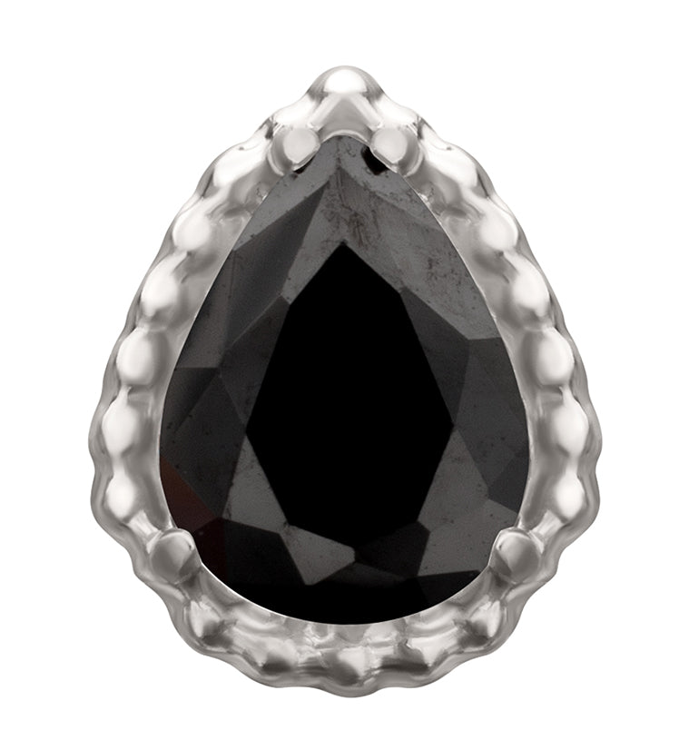 Beaded Bezel Black CZ Teardrop Titanium Threadless Top