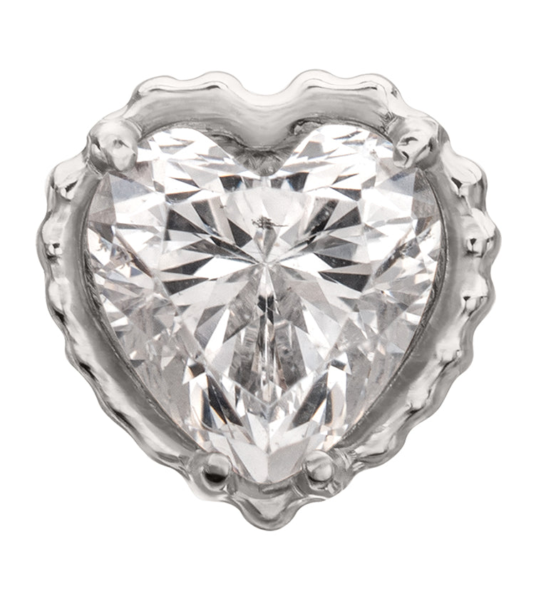 Beaded Bezel Clear CZ Heart Titanium Threadless Top
