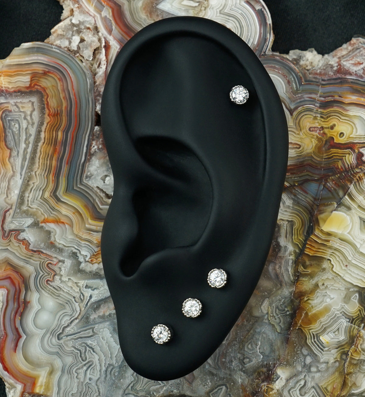 Beaded Bezel Clear CZ Titanium Threadless Top