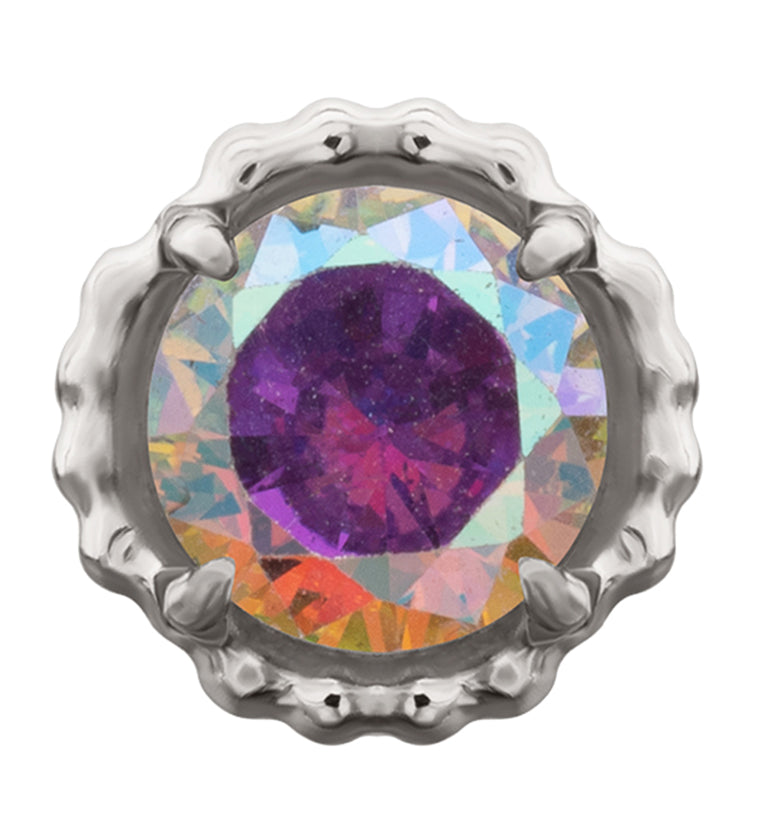 Beaded Bezel Rainbow Aurora CZ Titanium Threadless Top