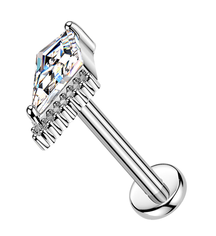 Beaded Edge Kite Clear CZ Stainless Steel Threadless Labret