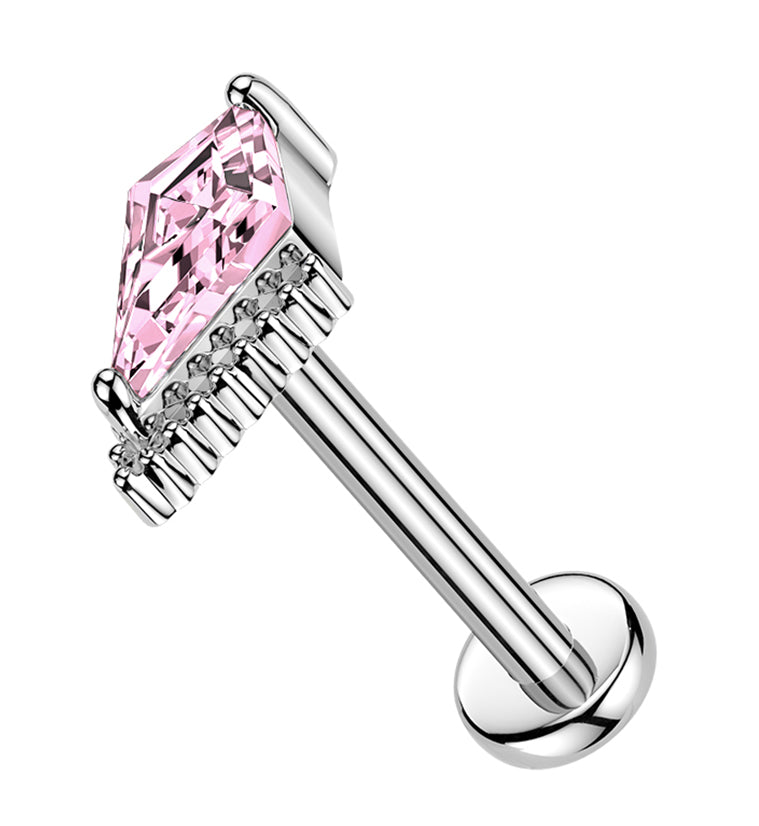 Beaded Edge Kite Pink CZ Stainless Steel Threadless Labret