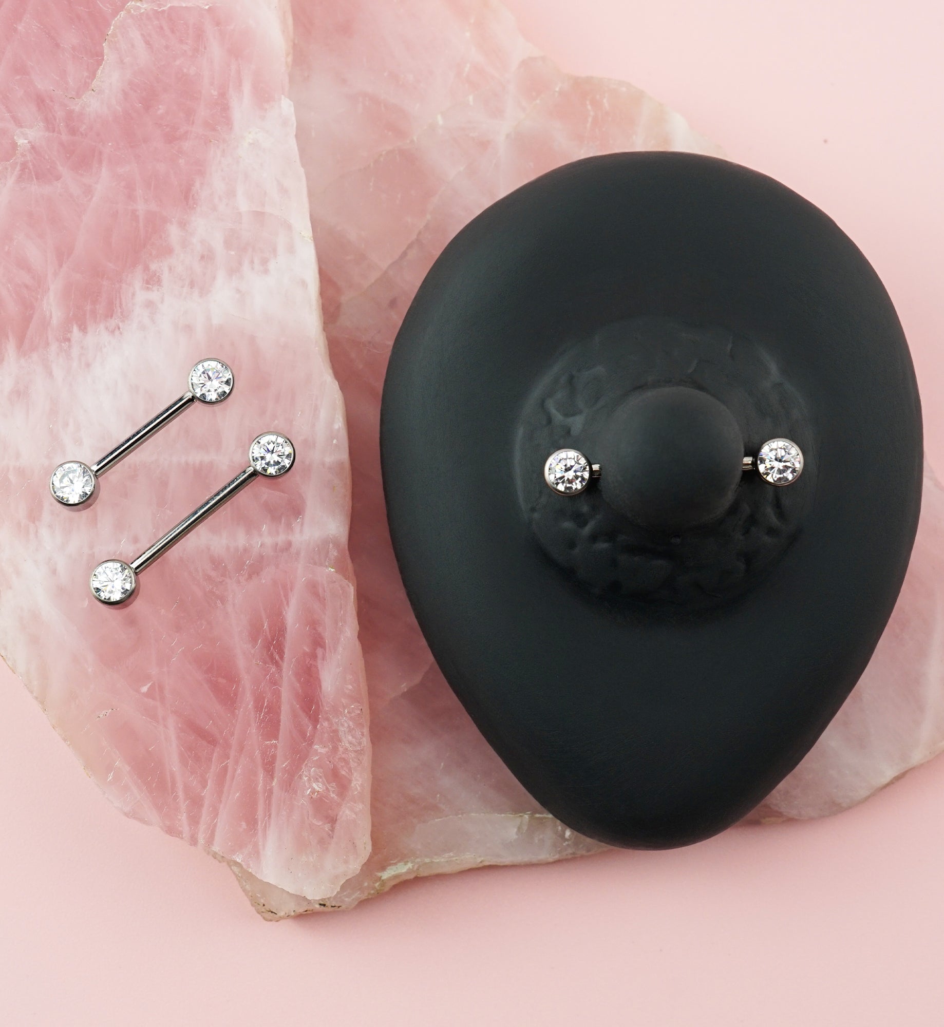 Bezel Set Clear CZ Titanium Internally Threaded Nipple Barbells