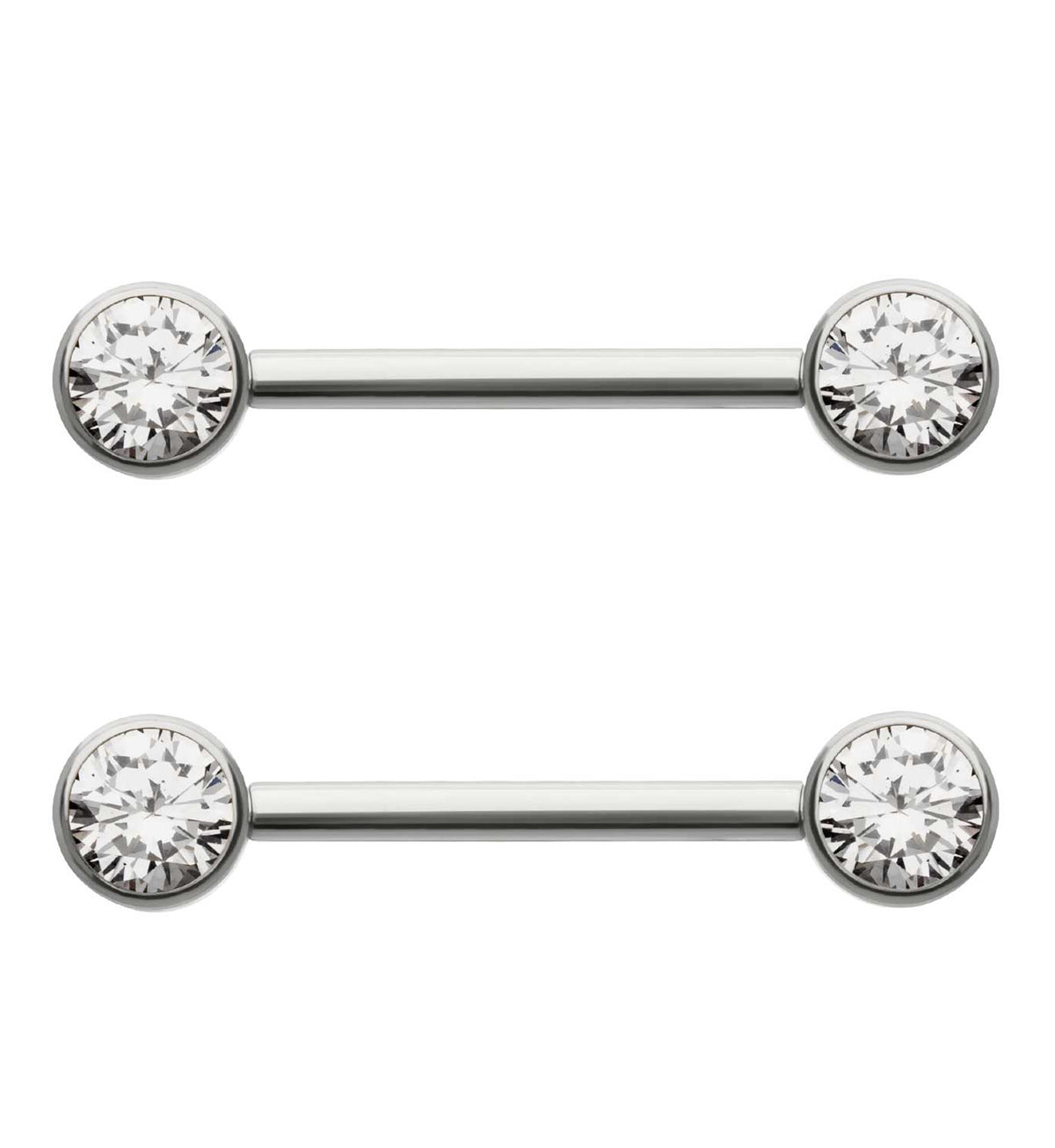 Bezel Set Clear CZ Titanium Internally Threaded Nipple Barbells