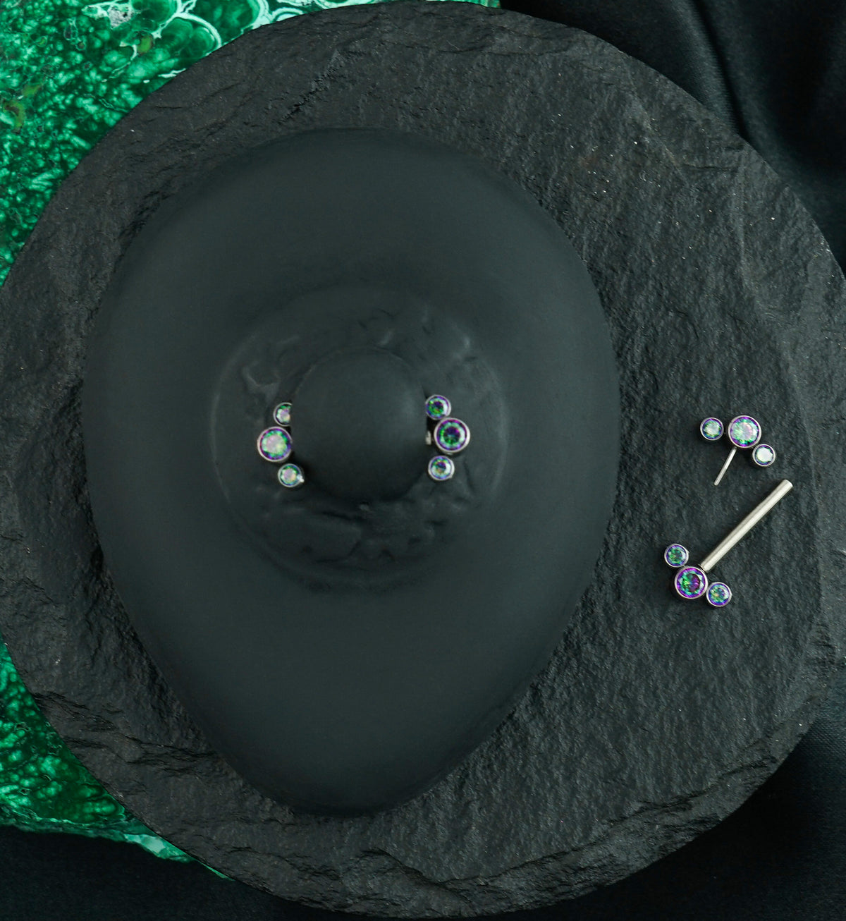 Black Aurora Cluster CZ Threadless Titanium Nipple Bars