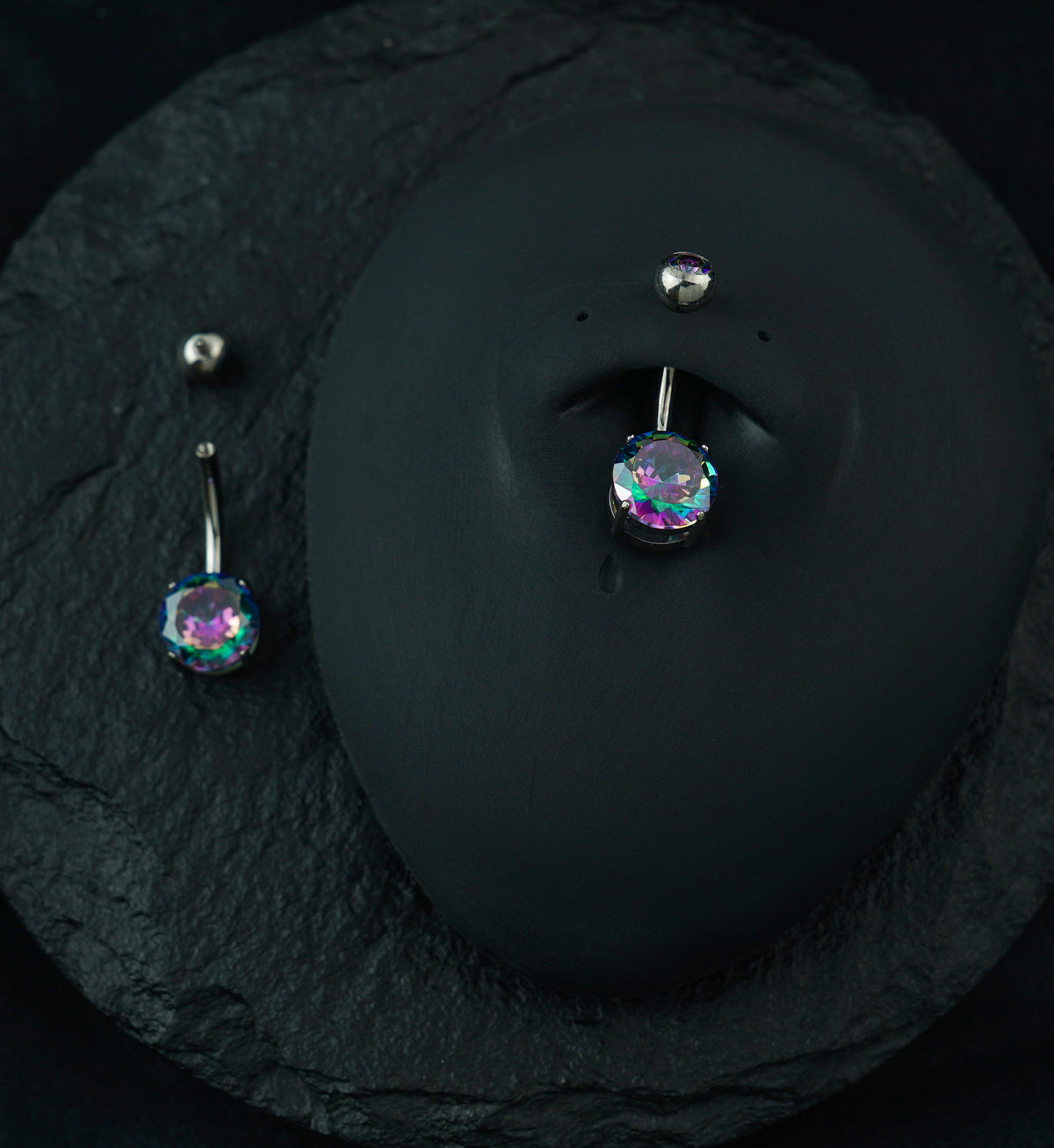 Black Aurora CZ Prong/Bezel Internally Threaded Titanium Belly Button Ring