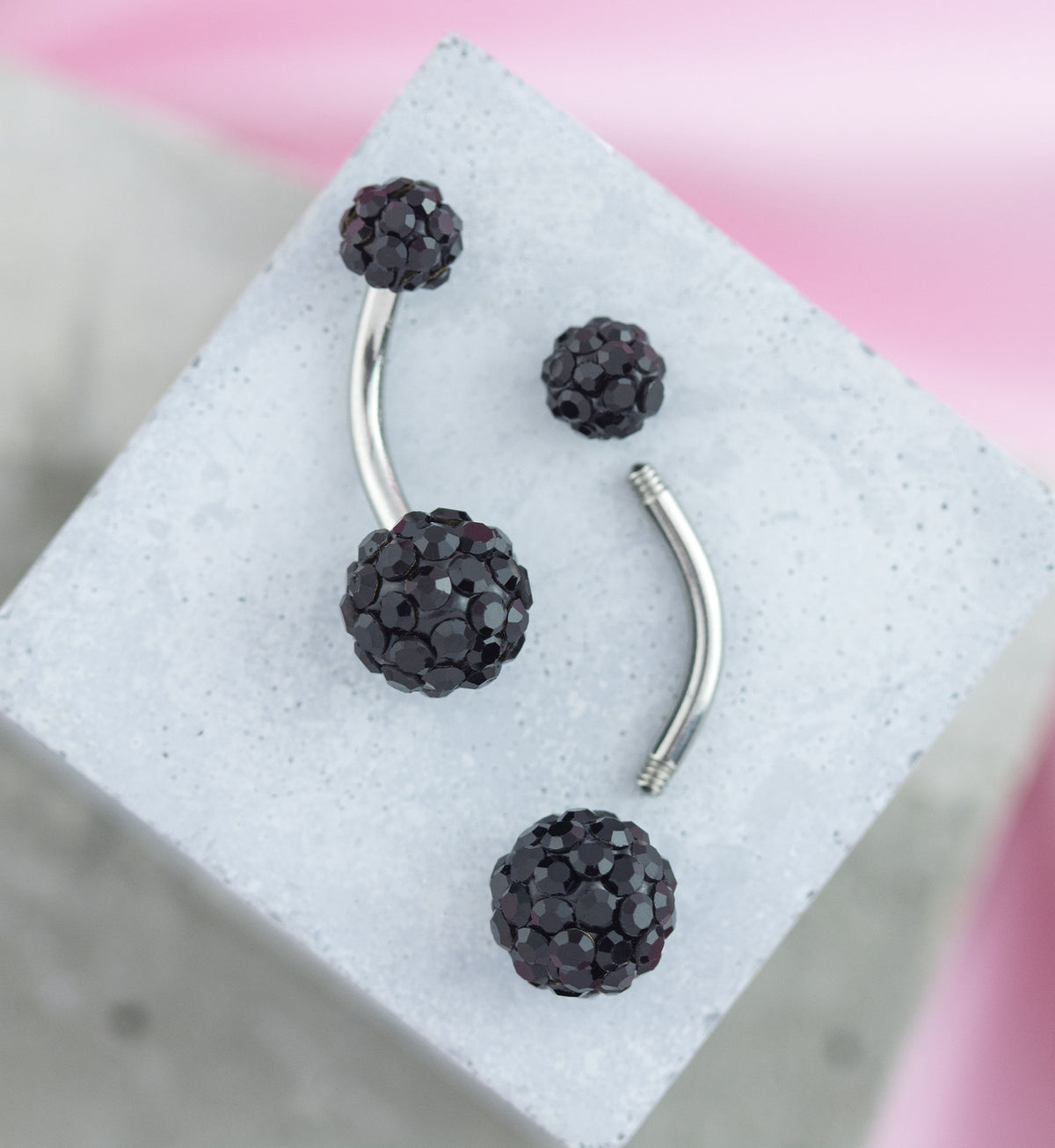 Black Crystal Ball CZ Stainless Steel Externally Threaded Belly Button Ring