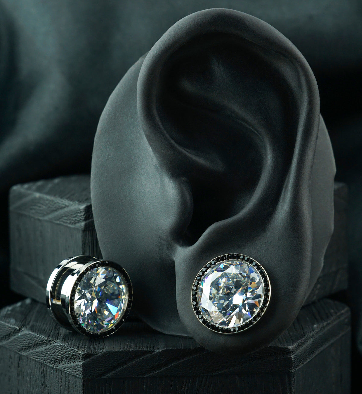 Black & Clear CZ Diamond Stainless Steel Plugs