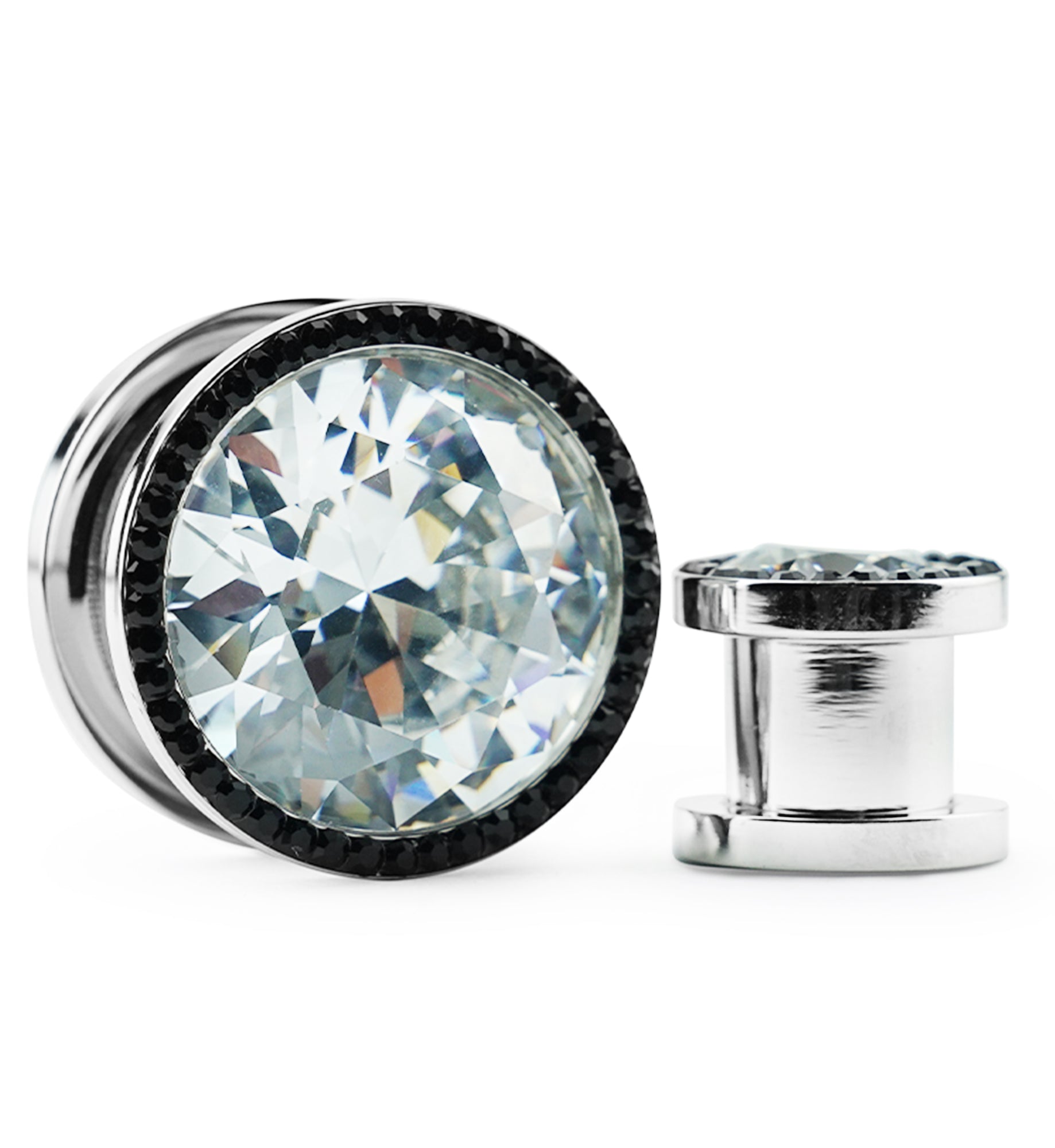 Black & Clear CZ Diamond Stainless Steel Plugs