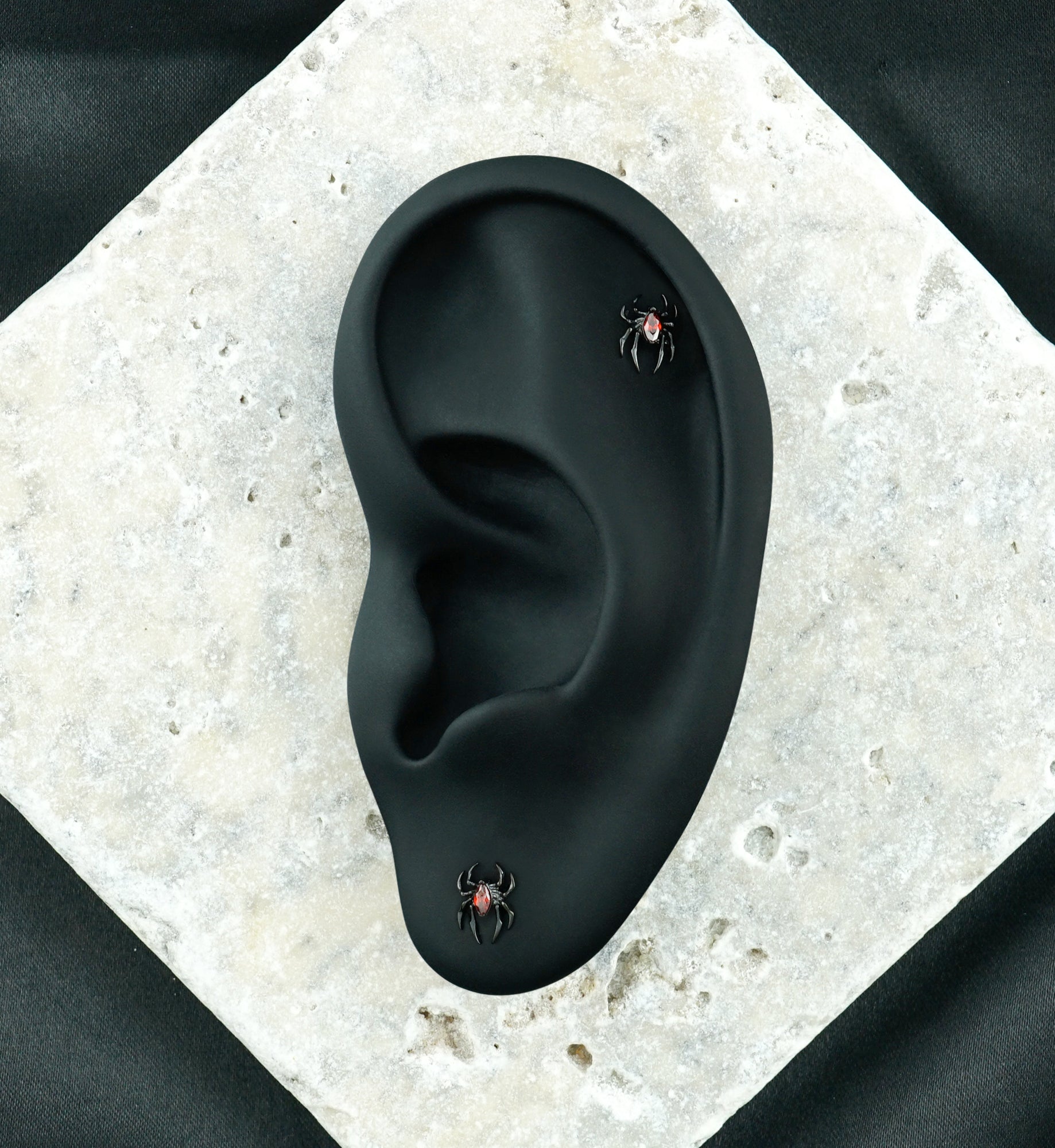 Black PVD Arachnophobia Red CZ Titanium Threadless Top