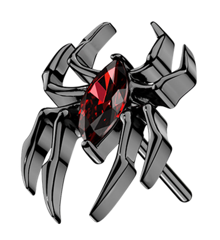 Black PVD Arachnophobia Red CZ Titanium Threadless Top