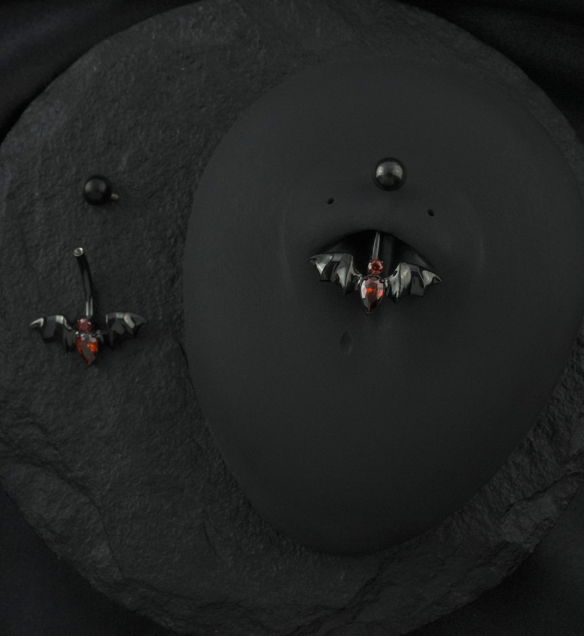 Black PVD Bat Red CZ Titanium Internally Threaded Belly Button Ring