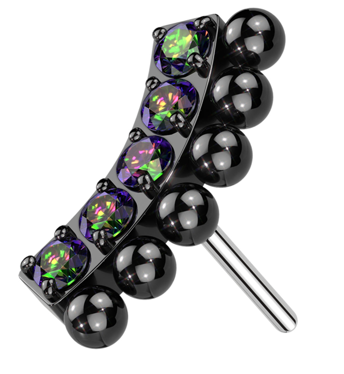 Black PVD Beaded Vault Black Aurora CZ Titanium Threadless Top